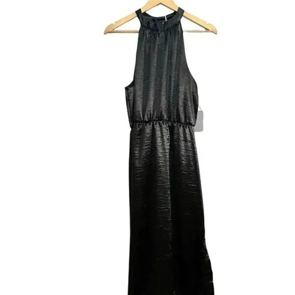 NWT Superfoxx Black Satin Halter Dress